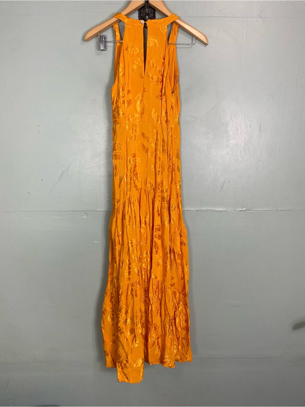 Far Rio Anthropologie V Neck Tiered Gold Orange Maxi Dress XS - Picture 7 of 8
